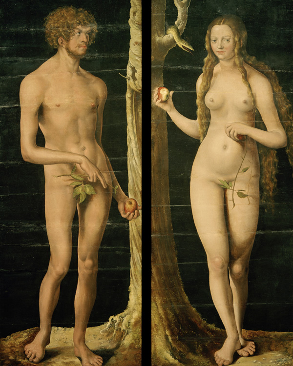 Lucas Cranach il Vecchio, Adamo ed Eva (1508-1510), dittico, tecnica mista su tavola.
